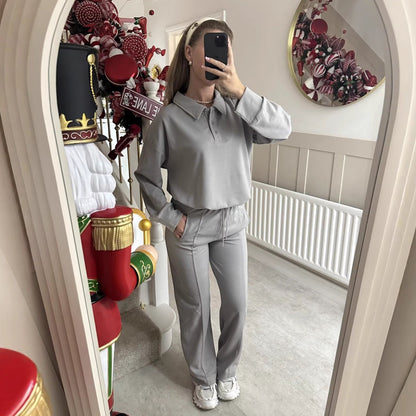 Damen Freizeitanzug Hochgeschlossener Kragen Weite Hose