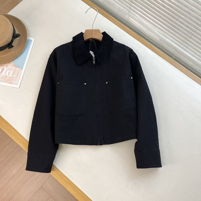 Damen Cropped Übergangsjacke Cordsäule Zeitlos Braun