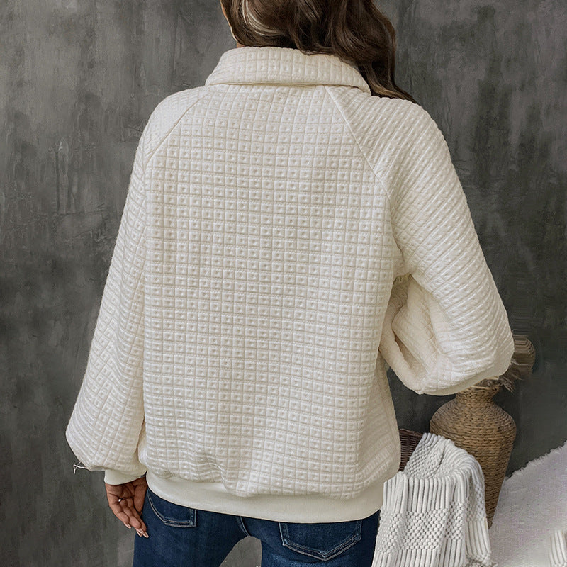 Damen Overshirt mit Knöpfen und Waffelmuster Grau