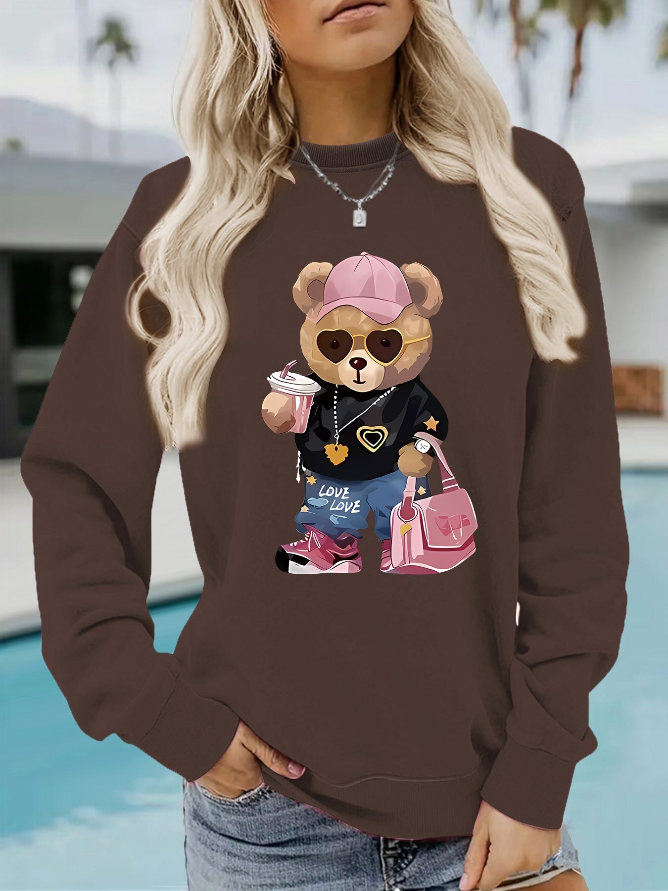Damen Sweatshirt Cartoon Bär Motiv Eveloria