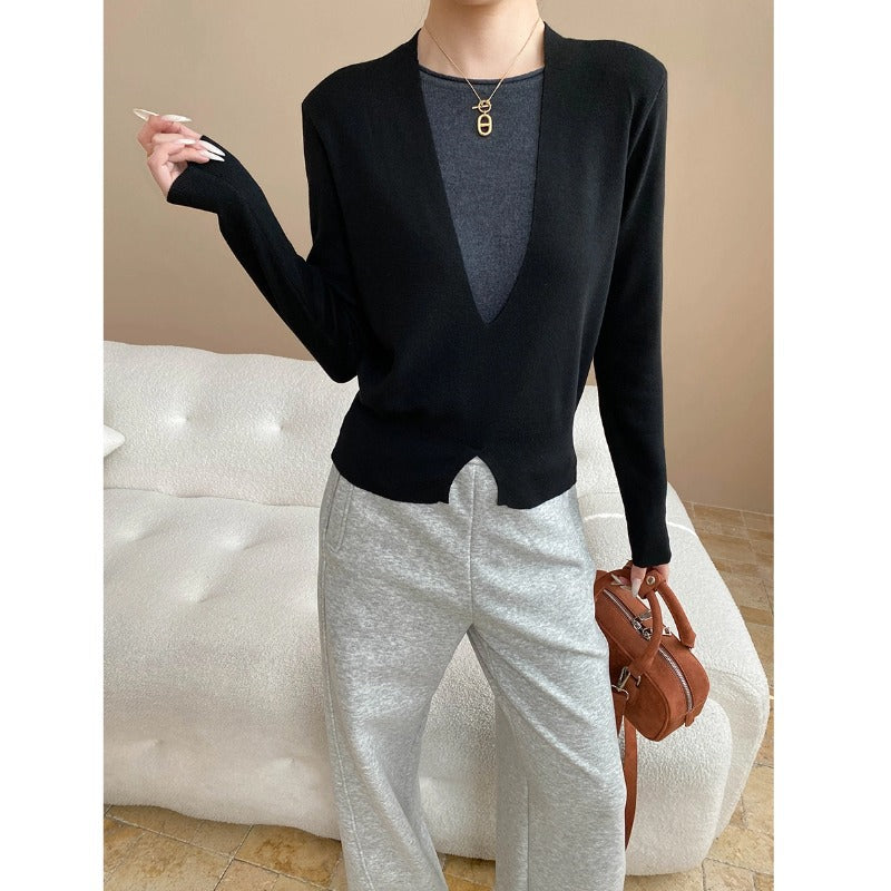 Damen Pullover V-Ausschnitt Feine Textur Figurbetonter Taillierung