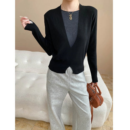 Damen Pullover V-Ausschnitt Feine Textur Figurbetonter Taillierung