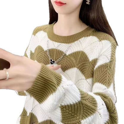 Damen Grobstrickpullover Wellenmuster Eveloria