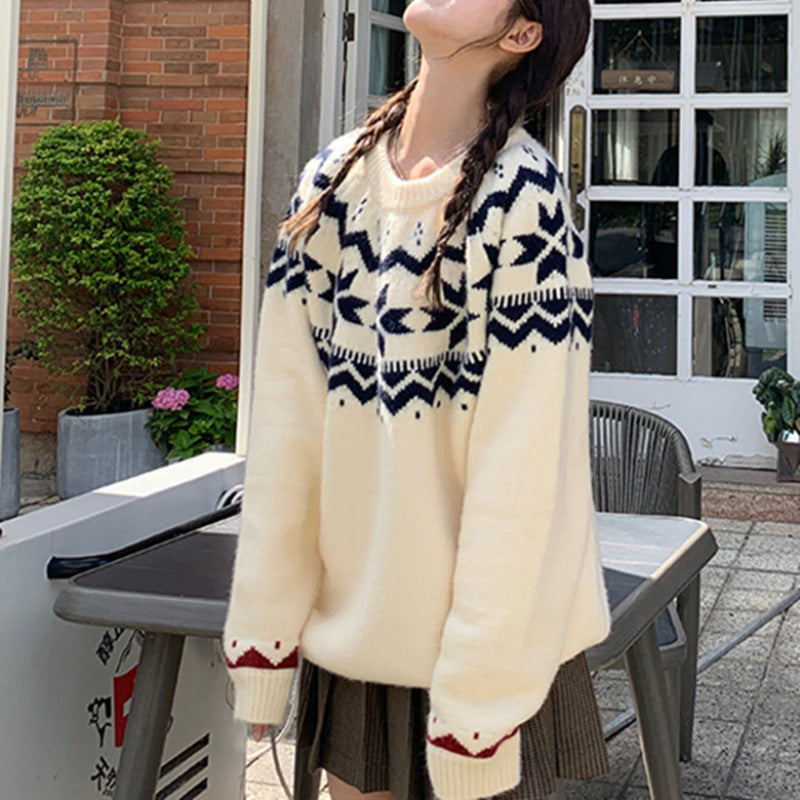 Damen Pullover Kuschelig Winterlich Muster Eveloria