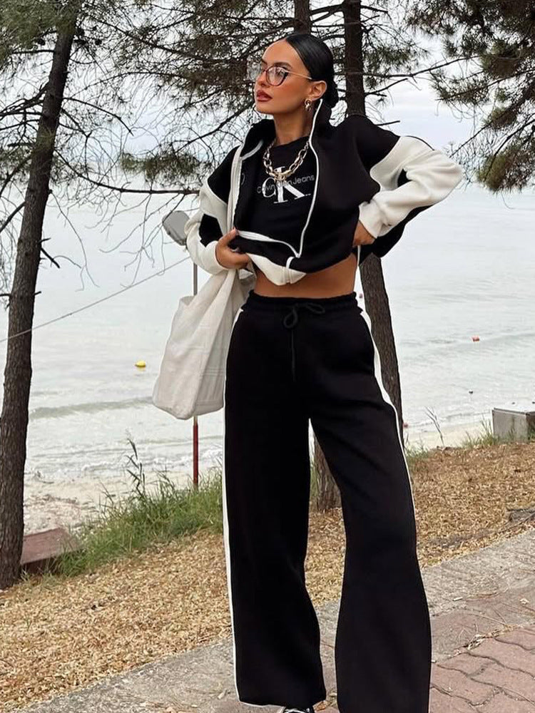 Damen Sportset Hochgeschlossener Kragen Weites Hosenbein Eveloria
