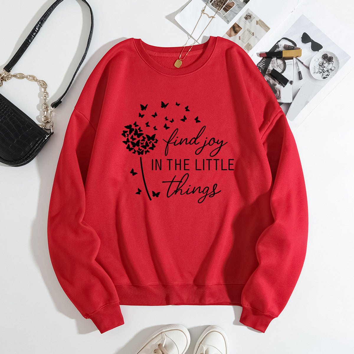 Damen Sweatshirt Floral Aufdruck Motivierender Spruch