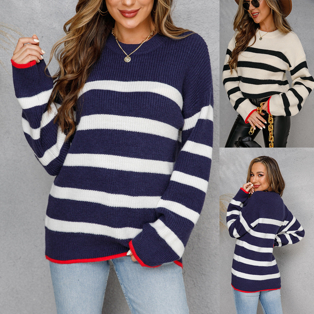 Damen Strickpullover Maritim Streifenlook Eveloria - Eveloria