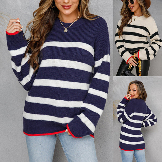 Damen Strickpullover Maritim Streifenlook Eveloria - Eveloria