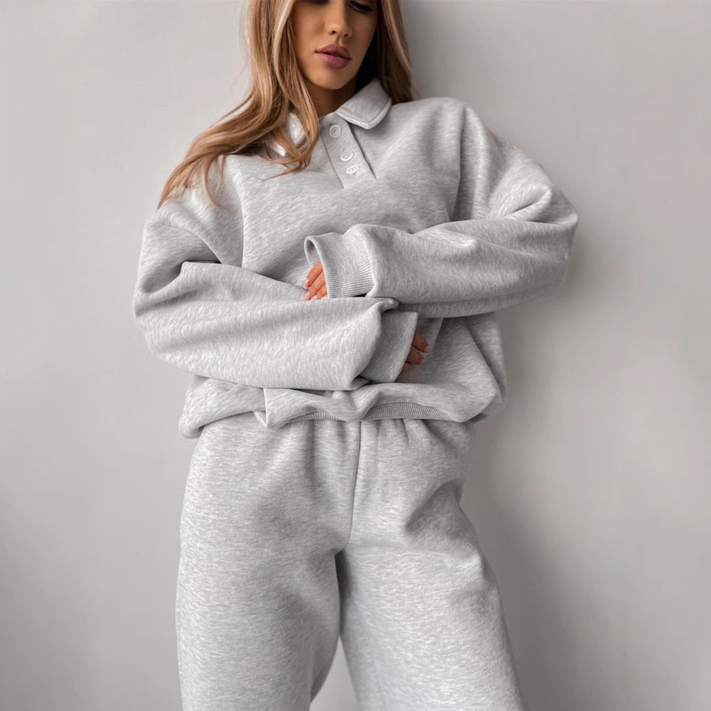 Damen Lounge-Set Polokragen Weites Oberteil und Hose Eveloria