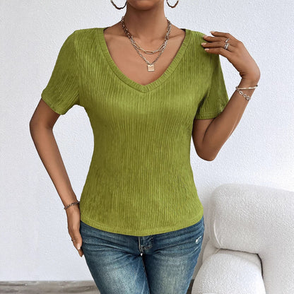 Damen Kurzarmshirt V-Ausschnitt Rippstruktur Eveloria