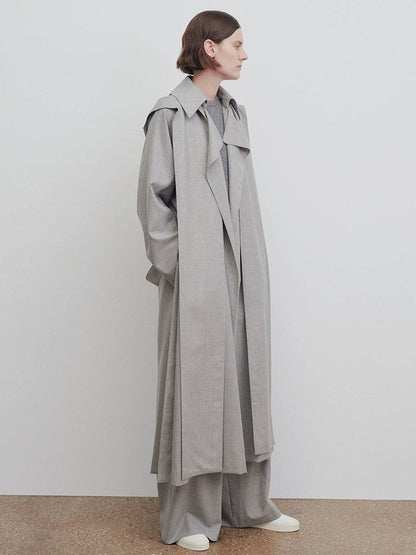 Damen Oversize Trenchcoat Lang Eveloria Breiter Kragen