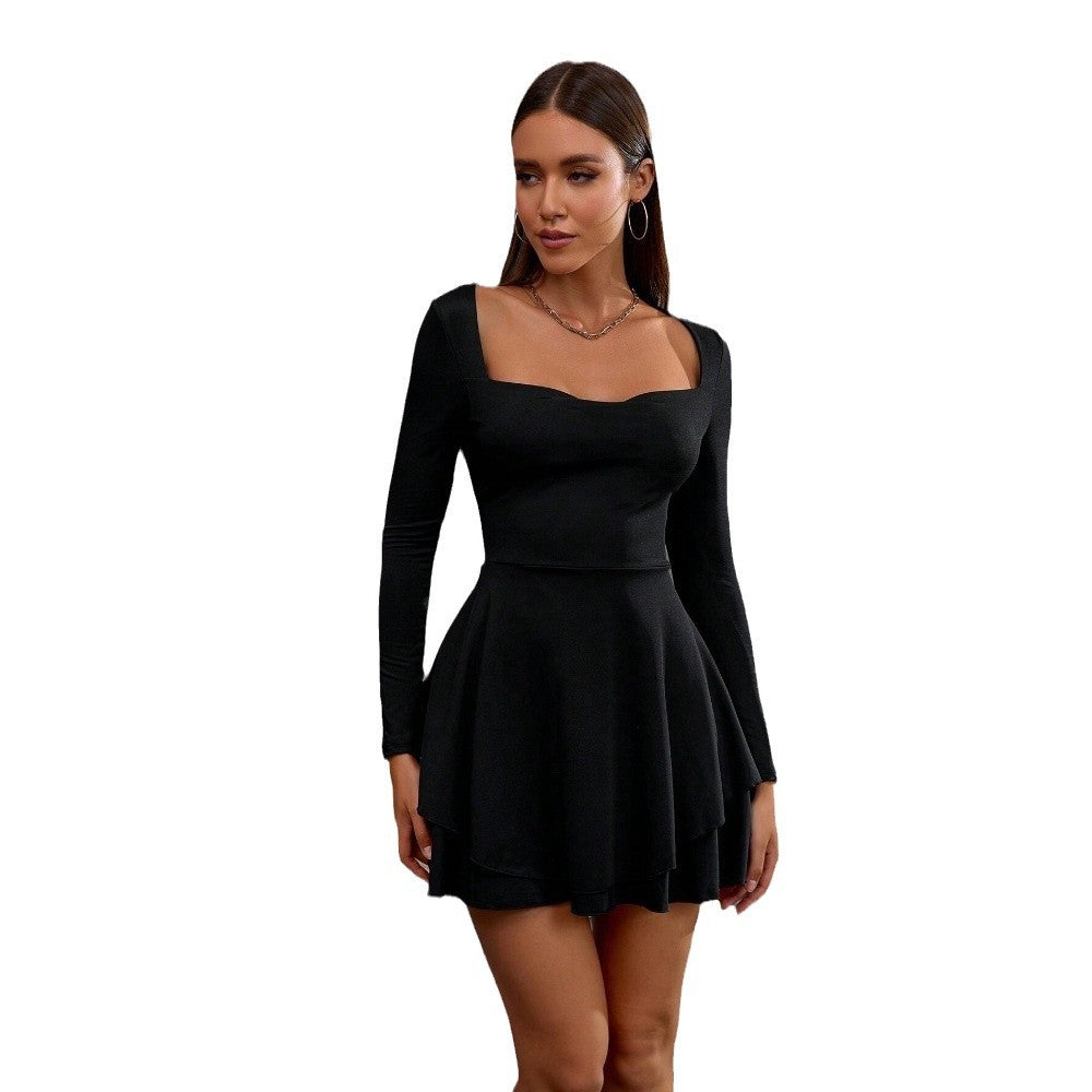 Eveloria Damen Skaterkleid Quadratischer Ausschnitt Langer Ärmel