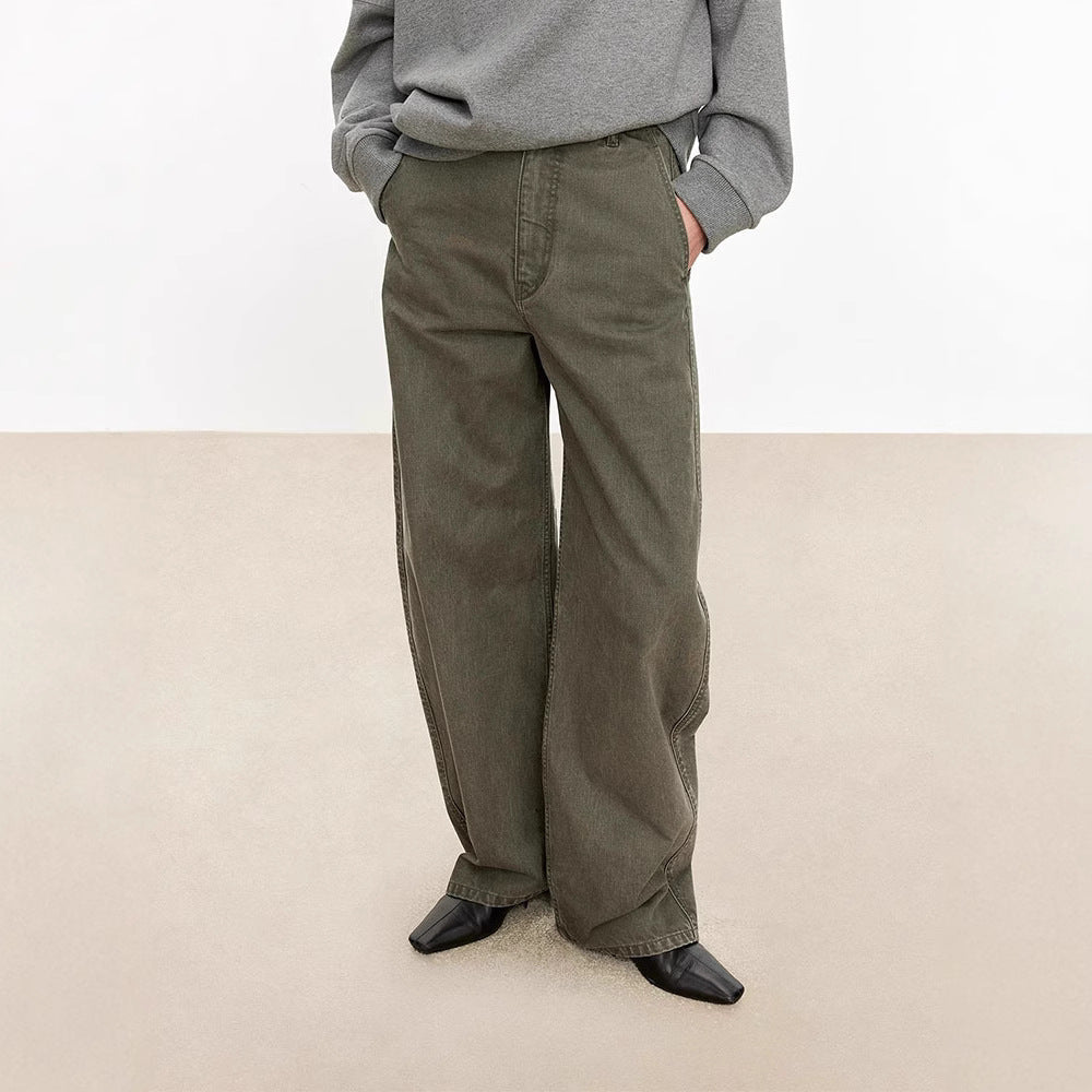 Damenweite Denim-Hose Hochbund Komfortschnitt Blau - Eveloria