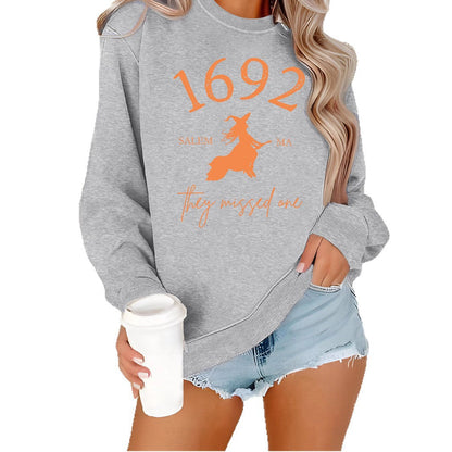 Damen Sweatshirt Witch-Motiv Baumwolle Gemütlich Grau