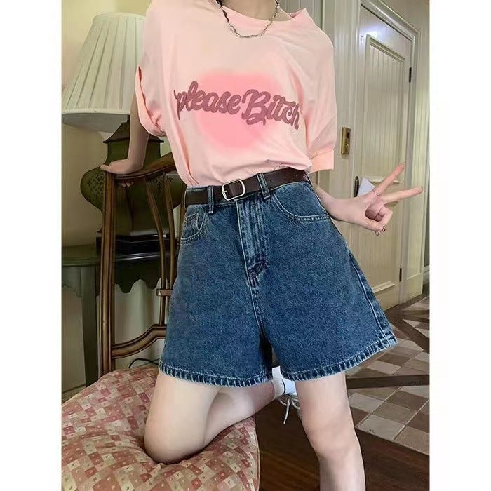 Damen Denim Shorts Hohe Taschen Locker