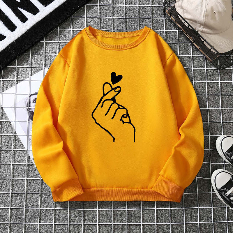 Damen Sweatshirt Kreatives Handzeichen-Motiv Weiches Innenfutter Grau