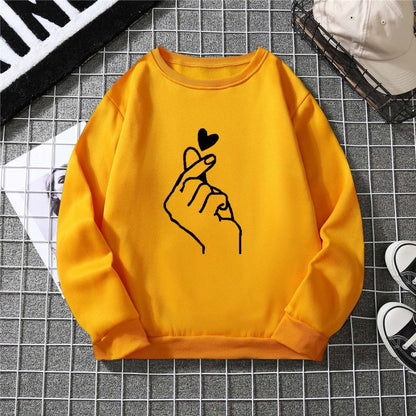 Damen Sweatshirt Kreatives Handzeichen-Motiv Weiches Innenfutter Grau
