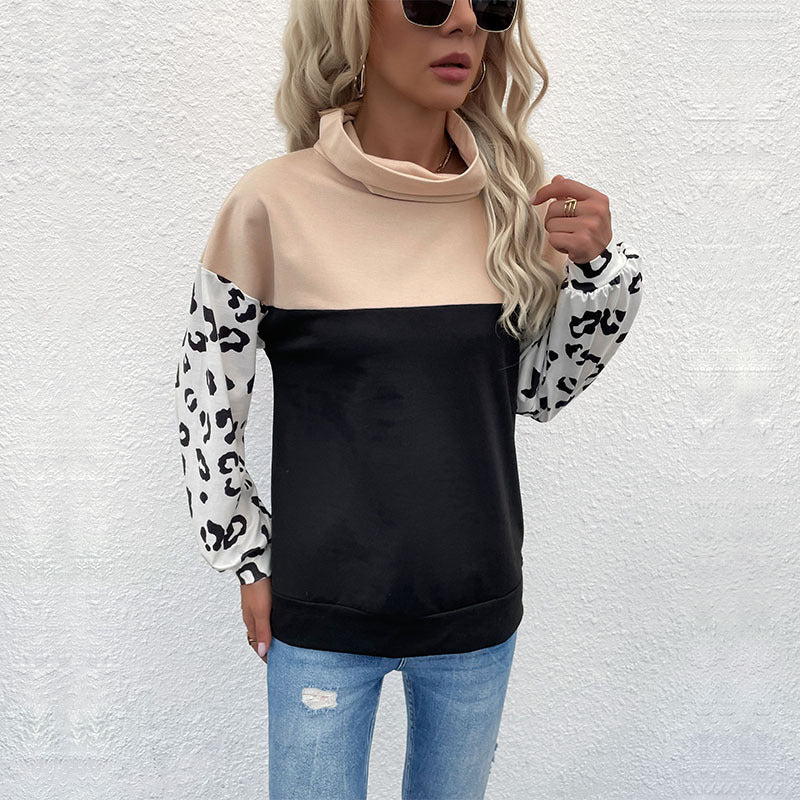 Damen Sweatpullover Animalprint Hoher Kragen Eveloria