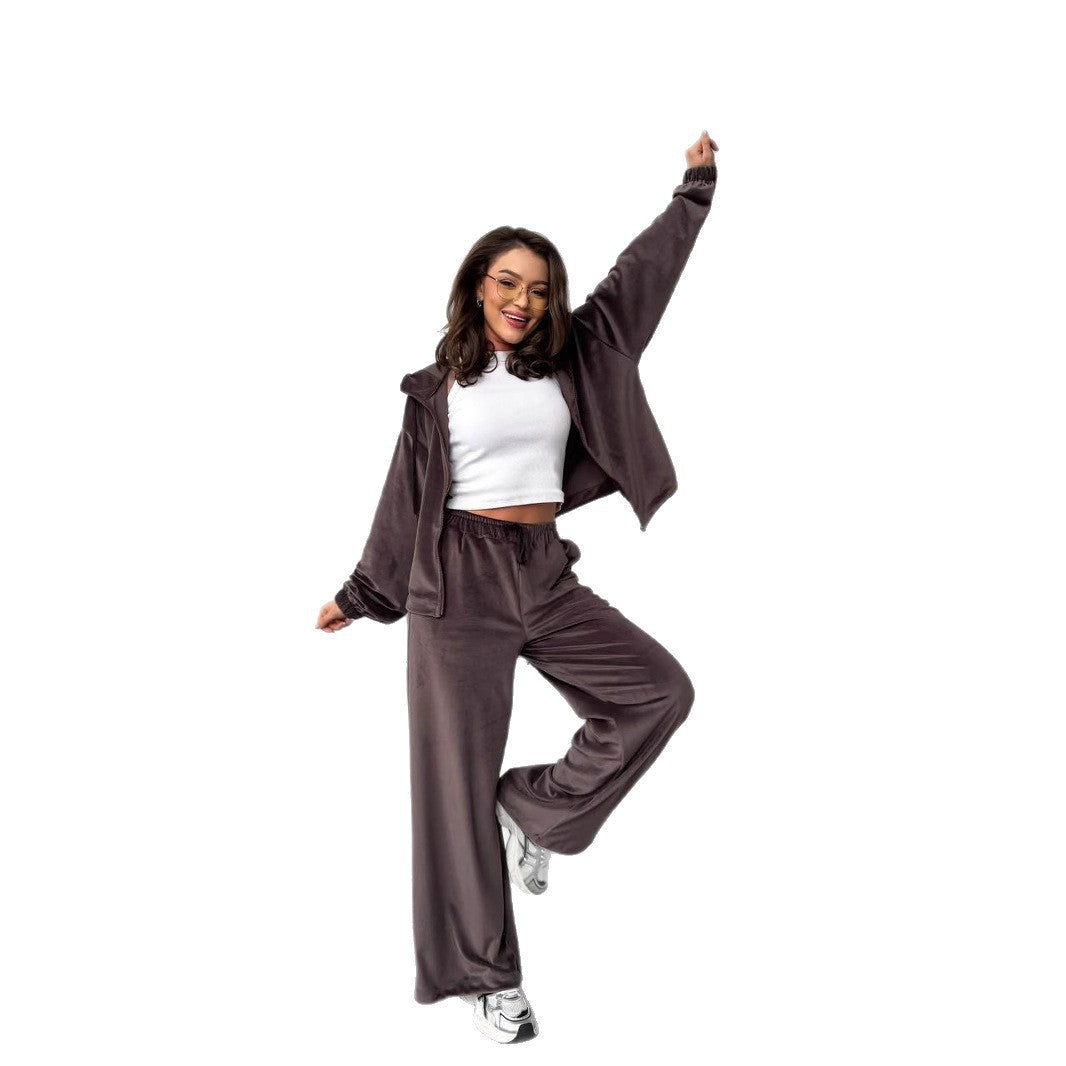 Damen Fleece Sportanzug Lässig Mit Taschen