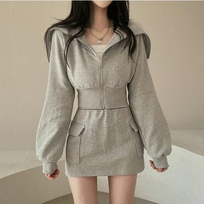 Damen Hoodie Kleid Sportlich Mit Taschen Eveloria