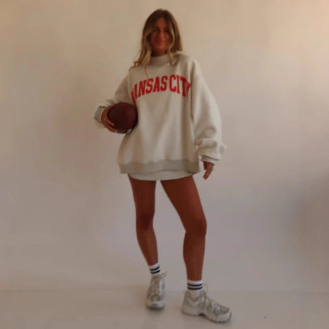 Damen Oversized Sweatshirt Bärenmotiv Grau Eveloria