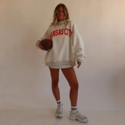 Damen Oversized Sweatshirt Bärenmotiv Grau Eveloria
