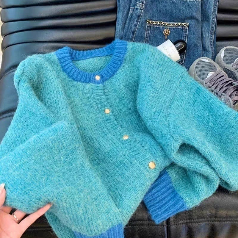 Damen Strickjacke Weich Kontrastbündchen Schwarz Eveloria - Eveloria