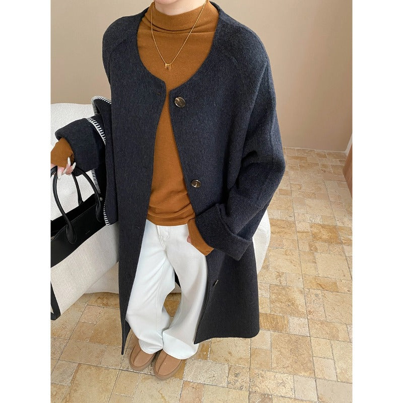 Damen Oversized-Mantel Asymmetrischer Kragen Seitenschlitzen