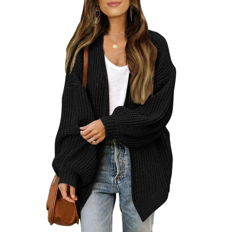Damen Strickjacke Oversized Luftig V-Ausschnitt Beige