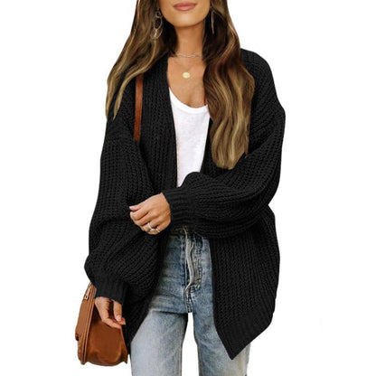 Damen Strickjacke Oversized Luftig V-Ausschnitt Beige