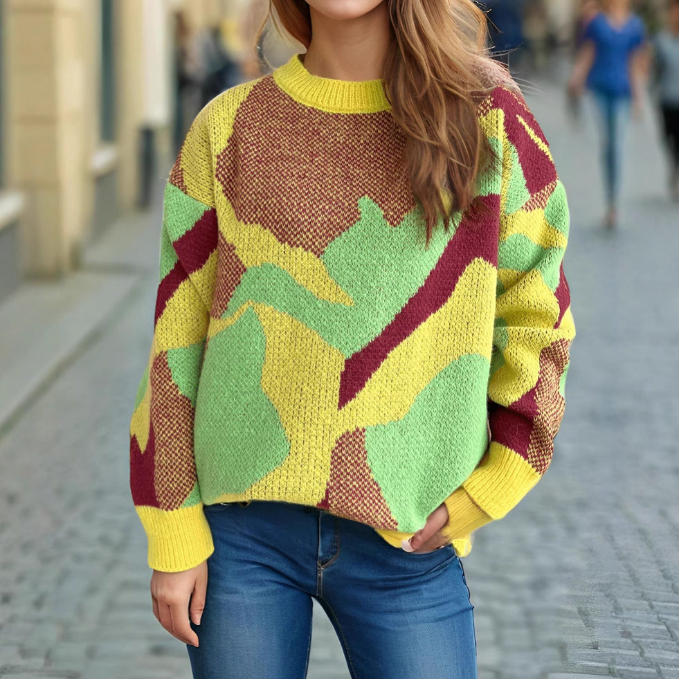 Damen Pullover Lässiger Schnitt Expressives Muster Eveloria