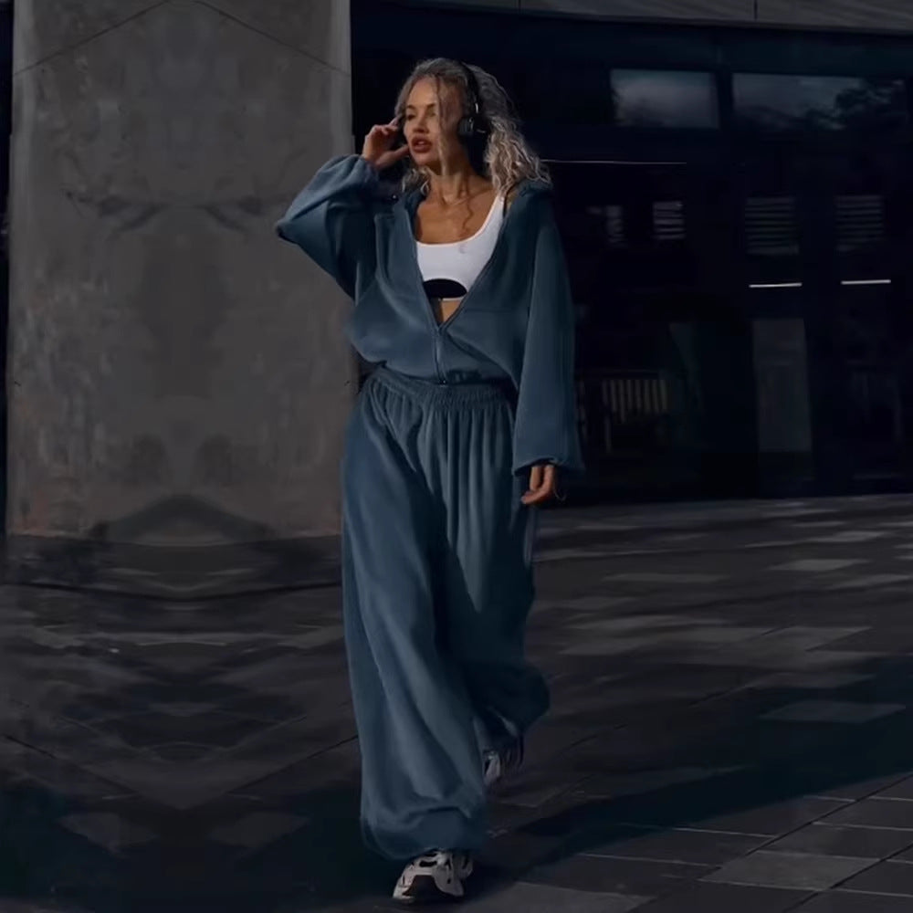 Damen Fleece-Anzug Sportlich Weite Passform Kapuze Eveloria