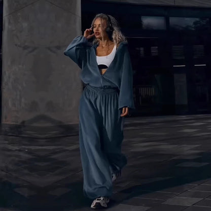 Damen Fleece-Anzug Sportlich Weite Passform Kapuze Eveloria