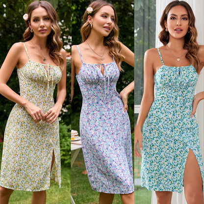 Damen Blumenkleid Verstellbare Träger Eveloria