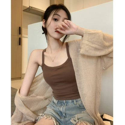 Damen Strickcardigan Luftig Offene Ärmel Dekoratives Muster Beige - Eveloria