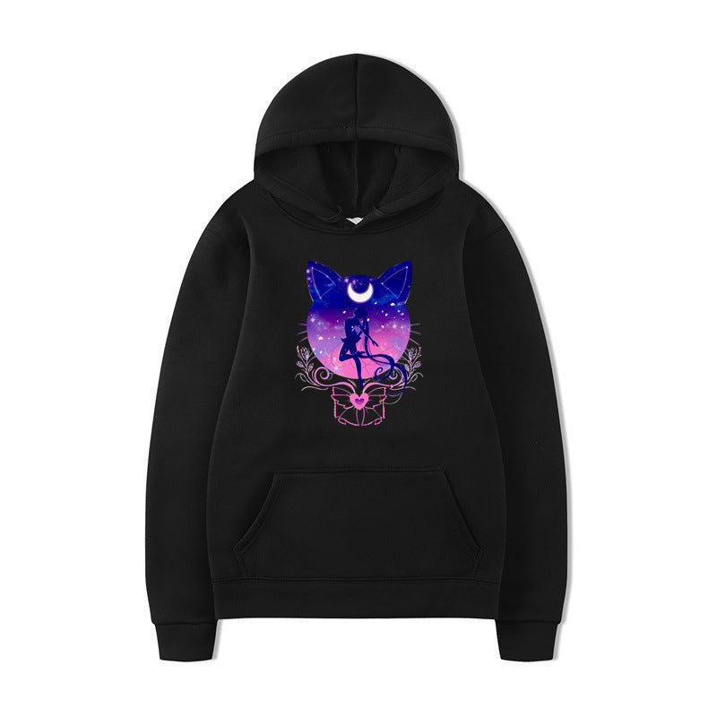 Damen Kapuzenpullover Katzenmotiv Bequem Grau