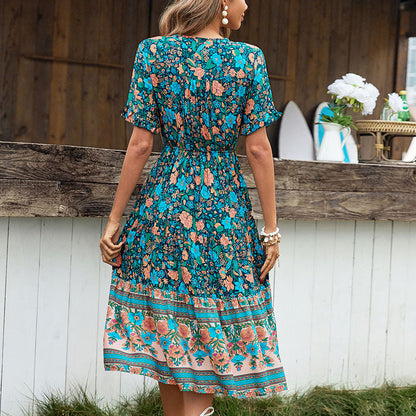 Damen Midikleid Floralmuster Tailliert Eveloria