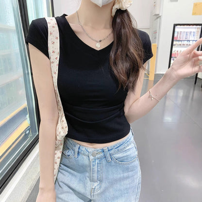 Damen T-Shirt V-Ausschnitt Figurbetont Weiss