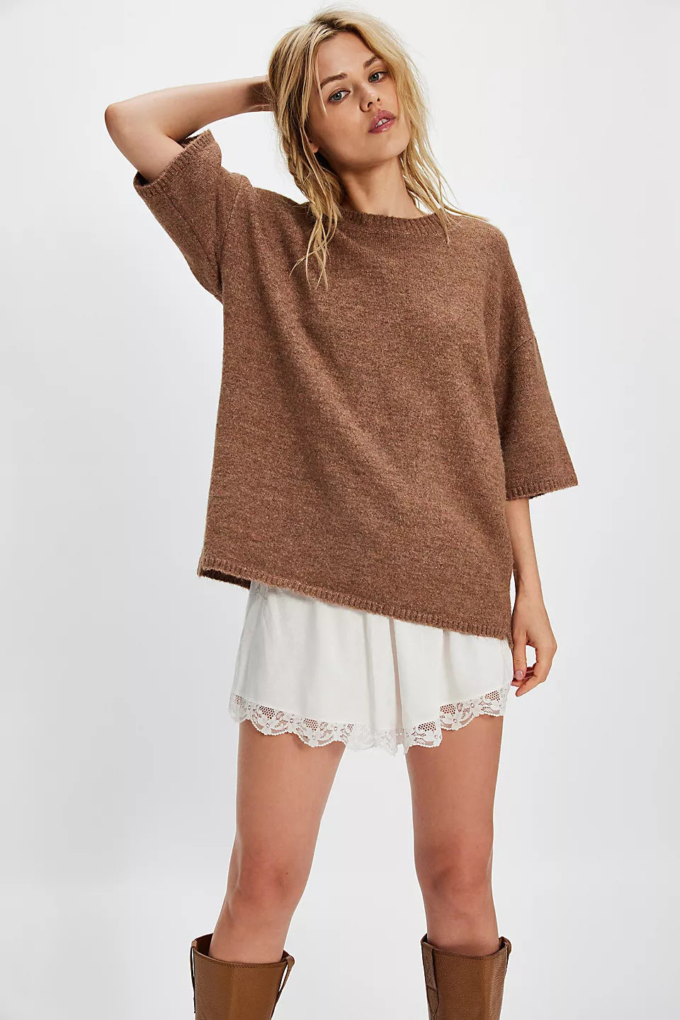 Damen Sweatshirt Halbtransparent Spitze Lässiger Schnitt