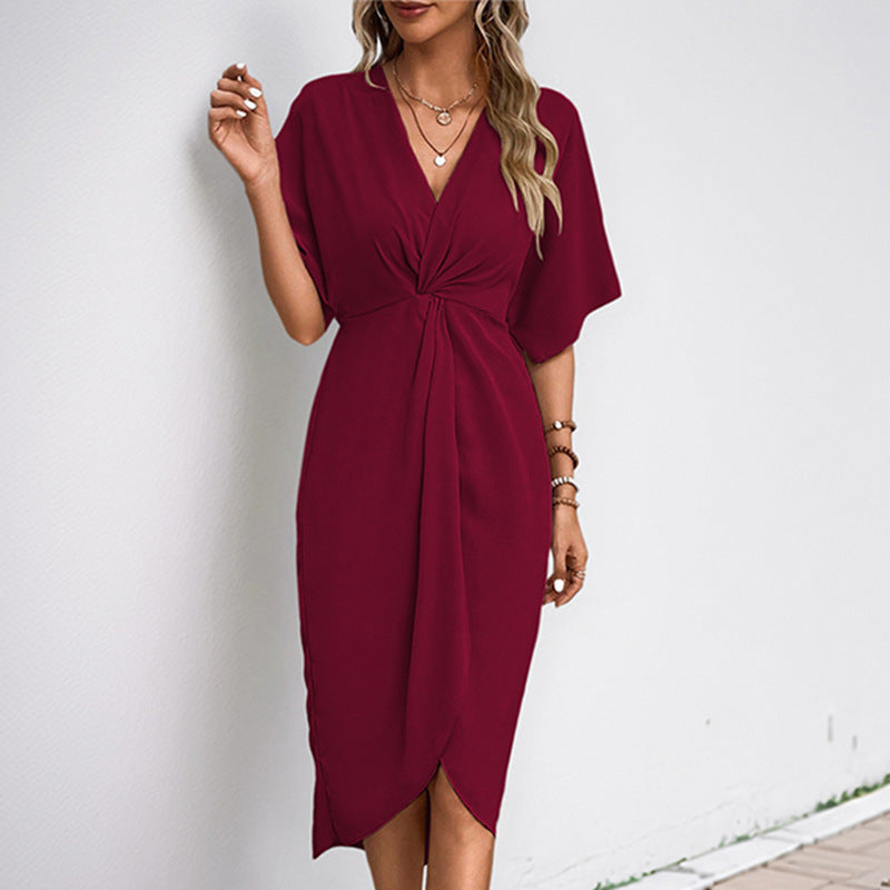 Damen Midi Wickelkleid Blütenraffung Elegantes Design
