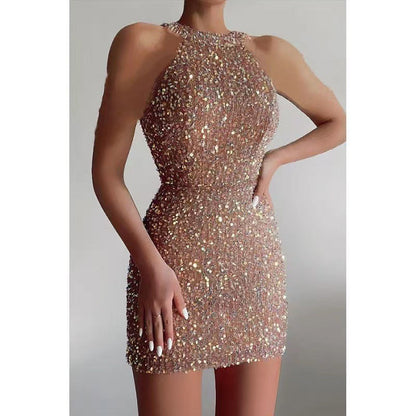 Damen Glitzerndes Minikleid Halbausschnitt Figurbetont