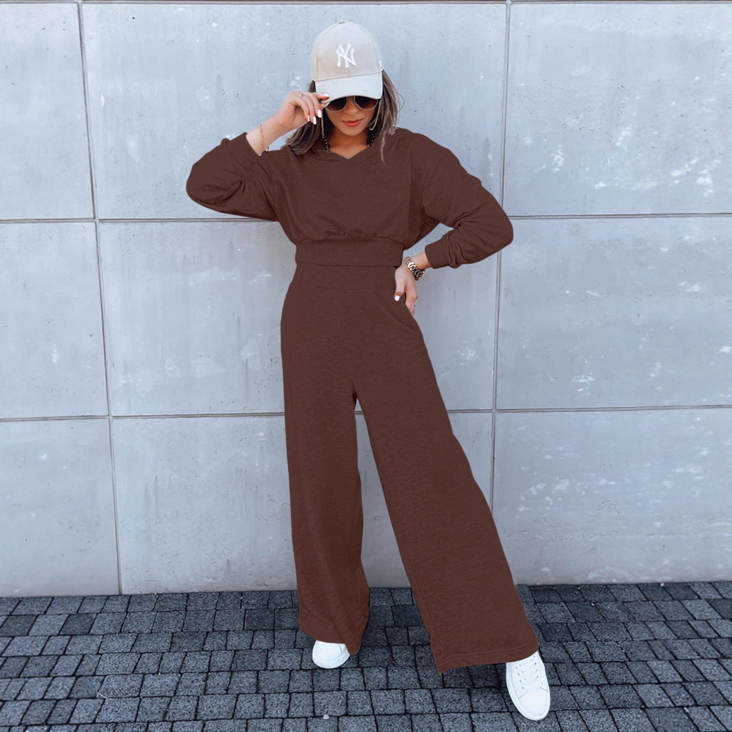 Damen Jumpsuit Weites Bein Kapuze Eveloria