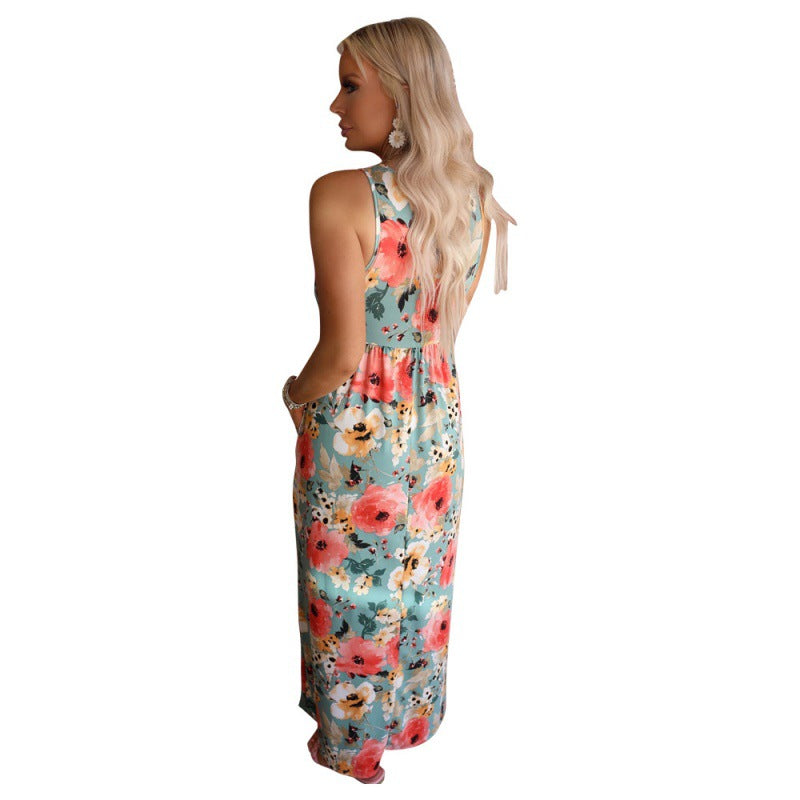 Damen Maxikleid Floralmuster Elastischer Taillenbund