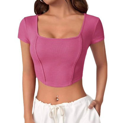 Damen Cropped Quadratischer Ausschnitt Rippstruktur