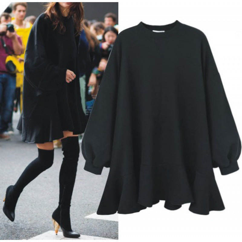 Damen Oversized Sweatshirtkleid Voluminöser Rüschensaum