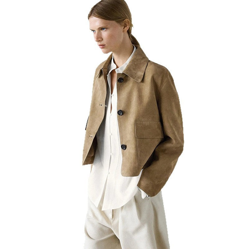 Damen Kurzjacke modisch mit Brusttaschen und Knöpfen Eveloria