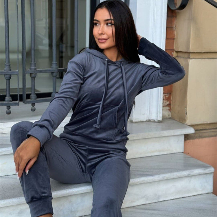 Damen Loungewear-Anzug Kapuze Elastischer Bund - Eveloria