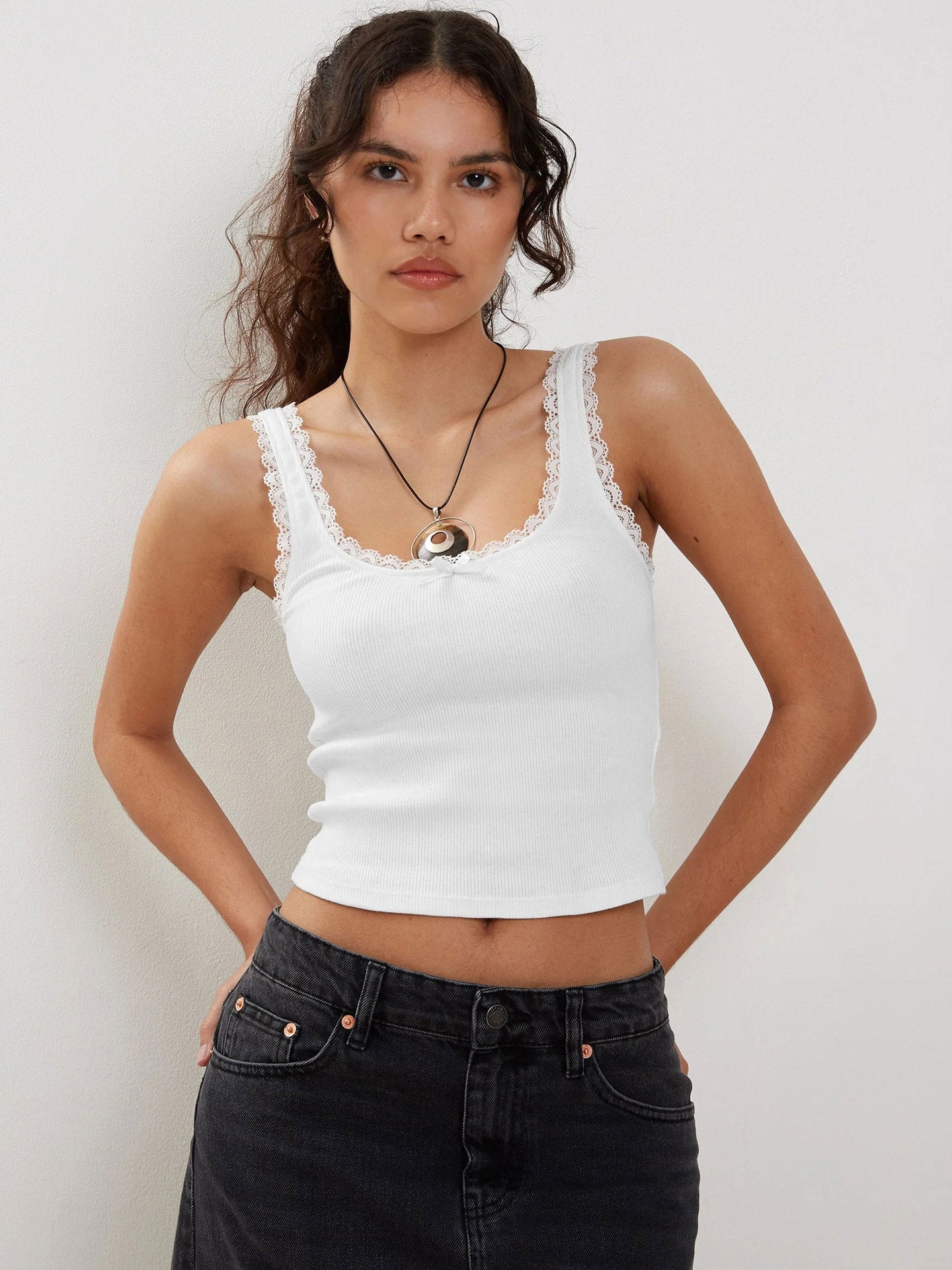 Damen Geripptes Tanktop Baumwolle Weiß