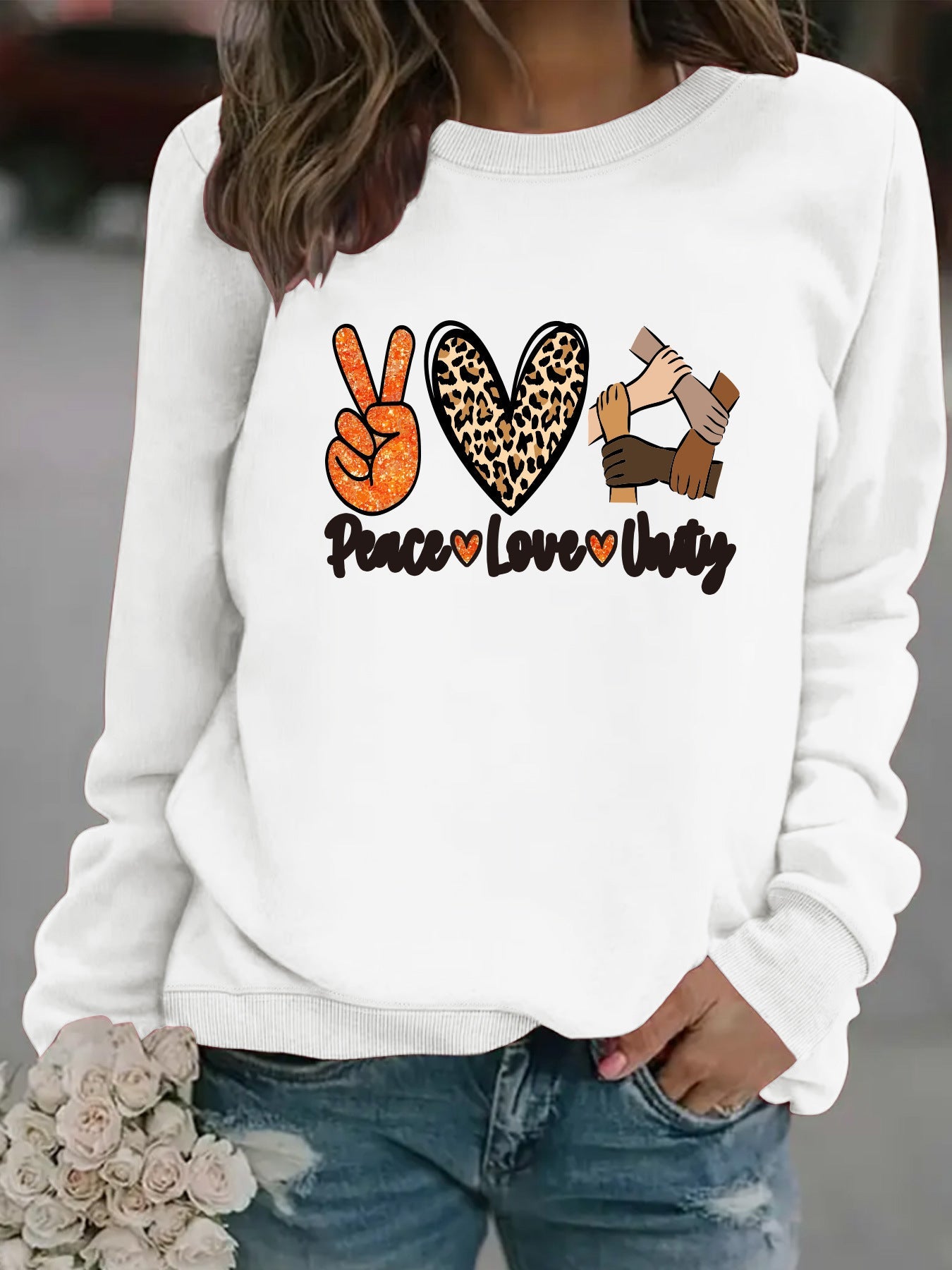 Damen Sweatshirt Peace Love Unity Motiv Eveloria