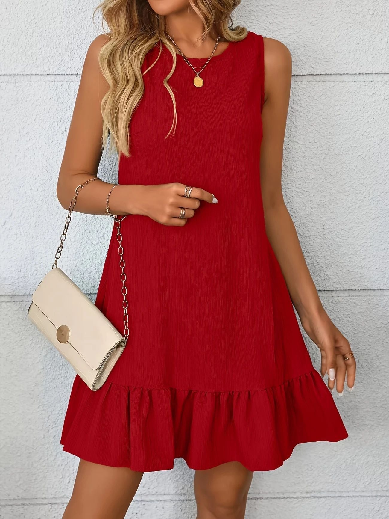 Damen Sommerkleid Leichtes Material Rüschensaum Pastellfarben